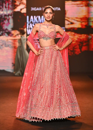 Coral shimmer lehenga set