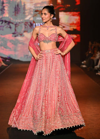 Coral shimmer lehenga set