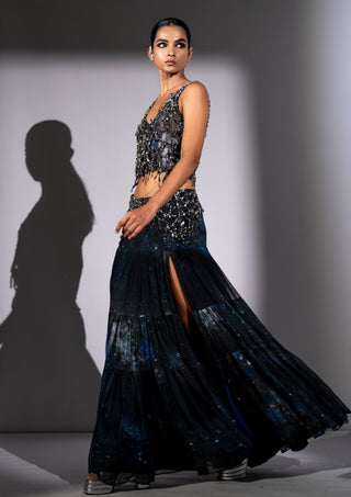 Blue galaxy printed top and skirt