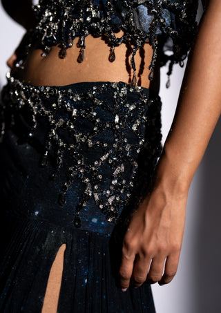 Blue galaxy printed top and skirt