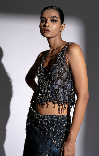 Blue galaxy printed top and skirt