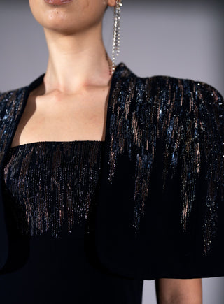 Navy blue meteor embroidered jumpsuit with cape