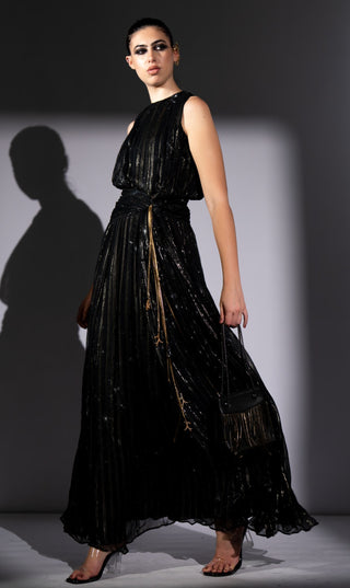 Black galaxy lurex knot dress