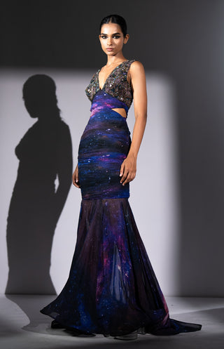 Purple galaxy cut-out maxi