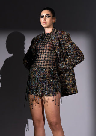 Tweed multicolor trench coat