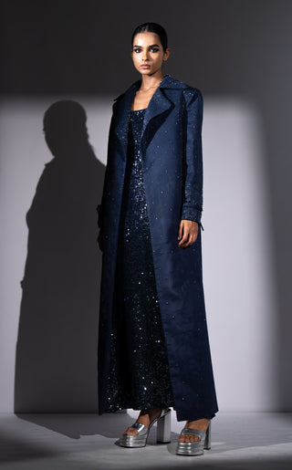 Ash blue faux suede trench