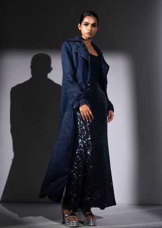Ash blue faux suede trench