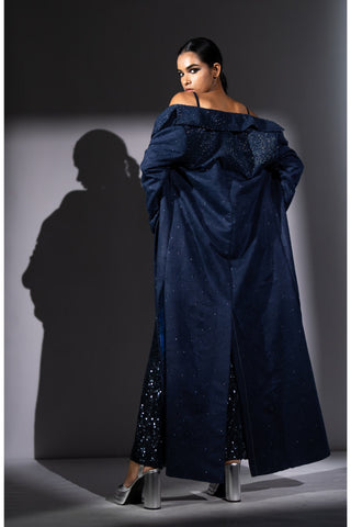Ash blue faux suede trench