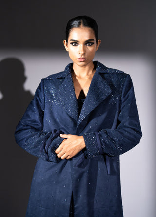 Ash blue faux suede trench