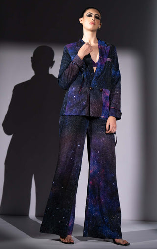 Purple galaxy print pantsuit