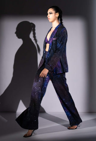Purple galaxy print pantsuit