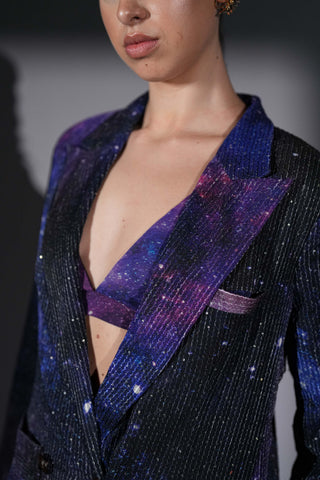 Purple galaxy print pantsuit
