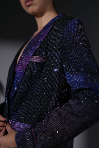 Purple galaxy print pantsuit