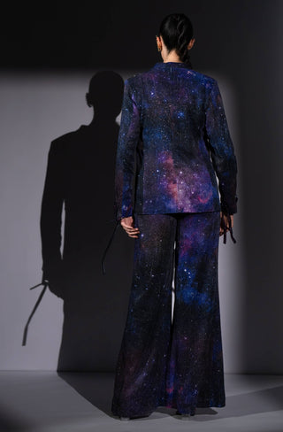 Purple galaxy print pantsuit