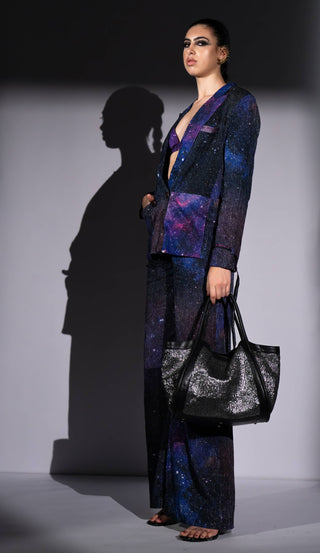 Purple galaxy print pantsuit