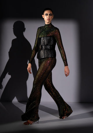 Shinning star swaroski bodysuit and corset set