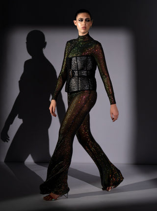 Shinning star swaroski bodysuit and corset set