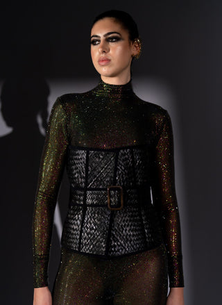 Shinning star swaroski bodysuit and corset set