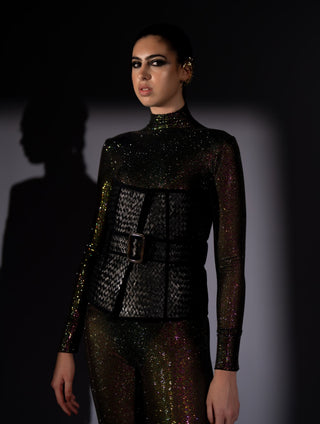 Shinning star swaroski bodysuit and corset set