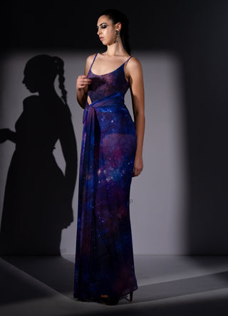 Purple galaxy draped bodycon skirt and bodysuit