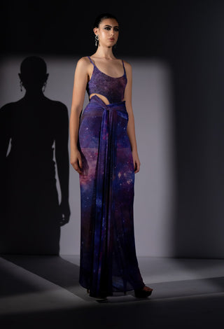 Purple galaxy draped bodycon skirt and bodysuit