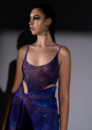 Purple galaxy draped bodycon skirt and bodysuit