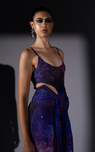 Purple galaxy draped bodycon skirt and bodysuit
