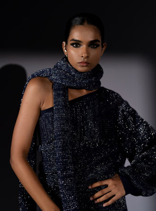 Navy blue one shoulder jumper, skirt and stole