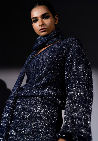 Navy blue one shoulder jumper, skirt and stole