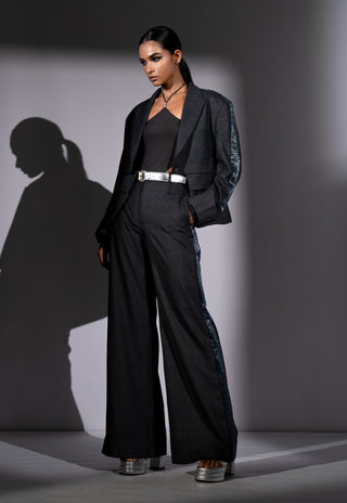 Gray embroidered blazer with pant and bodysuit