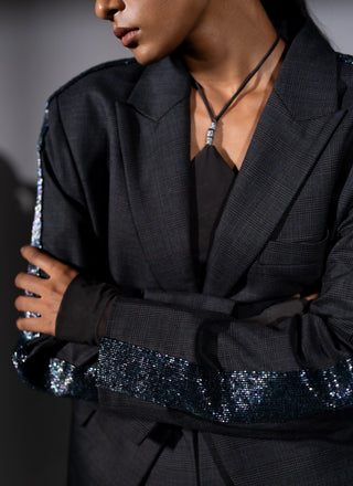 Gray embroidered blazer with pant and bodysuit