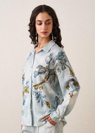 Rose shirt with straight-leg pants