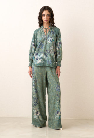 Illyra green printed blouse with pants
