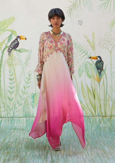 Basil Leaf Pink Ombre Kurta And Pants INDIASPOPUP.COM