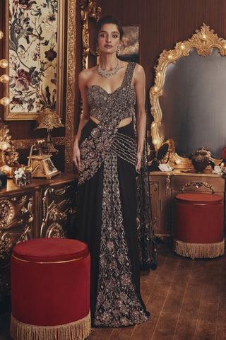 Beatrix black drape sari and blouse