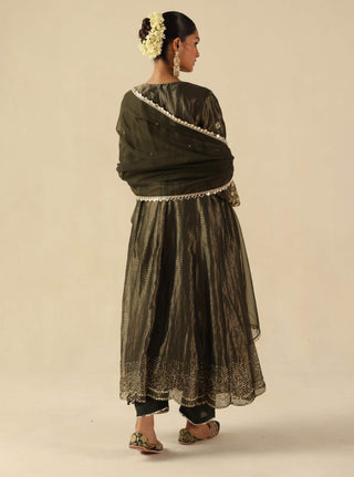 Afsana olive green kalidar kurta set