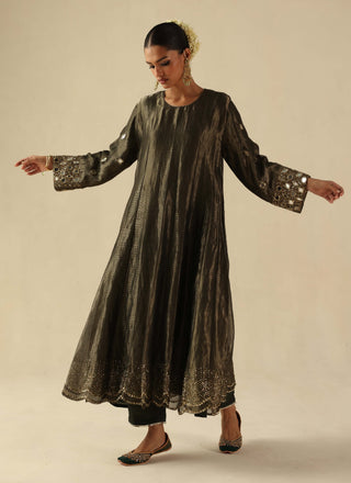 Afsana olive green kalidar kurta set