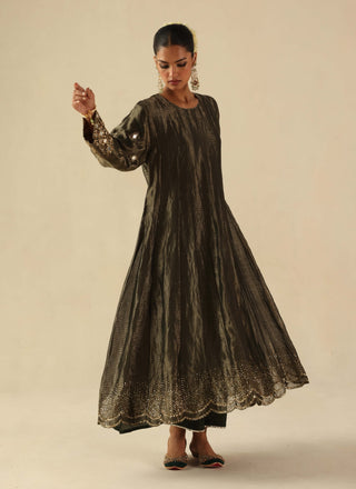 Afsana olive green kalidar kurta set