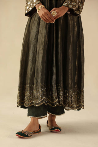 Afsana olive green kalidar kurta set