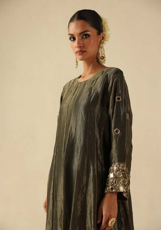 Afsana olive green kalidar kurta set