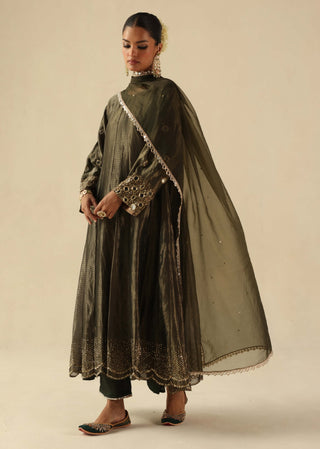 Afsana olive green kalidar kurta set