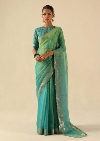 Taj gul turquoise sari and blouse