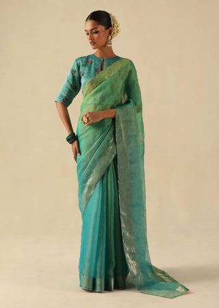Taj gul turquoise sari and blouse