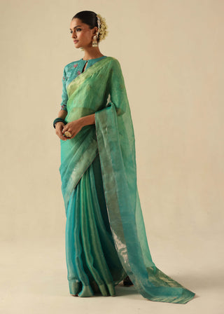 Taj gul turquoise sari and blouse