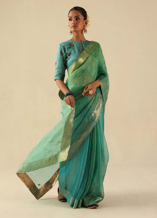 Taj gul turquoise sari and blouse