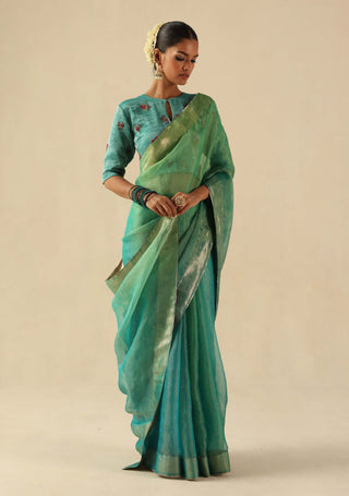 Taj gul turquoise sari and blouse