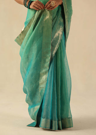 Taj gul turquoise sari and blouse