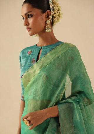 Taj gul turquoise sari and blouse