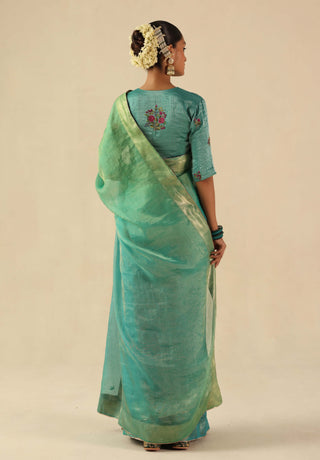 Taj gul turquoise sari and blouse