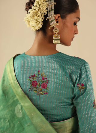 Taj gul turquoise sari and blouse